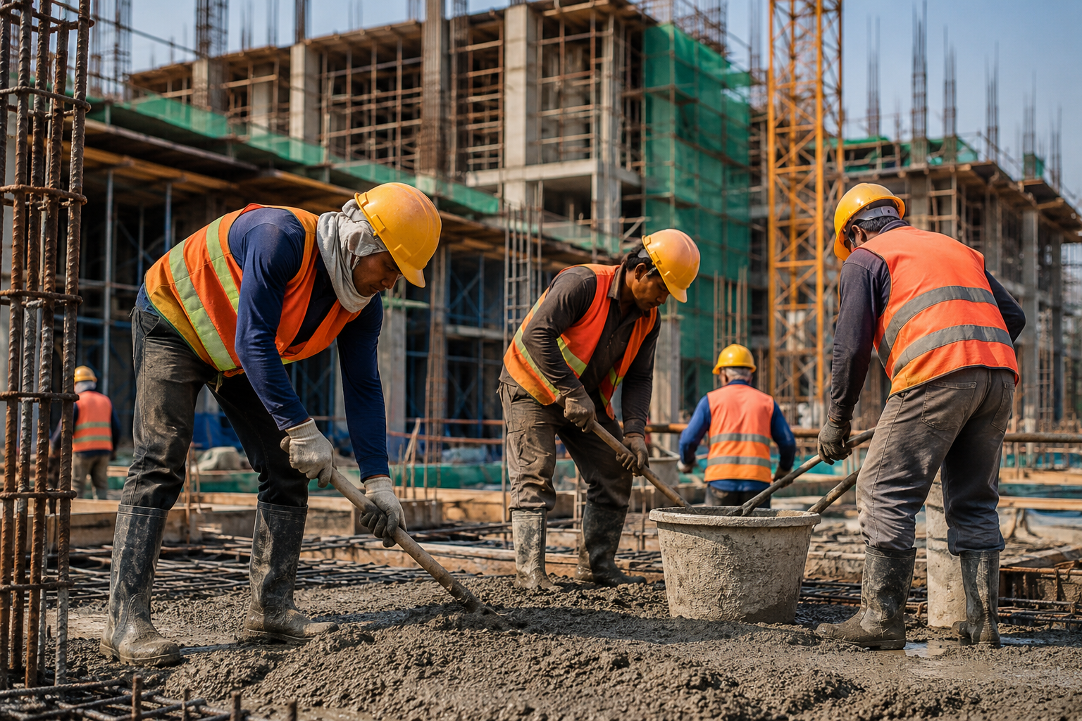 Construction labor team on site