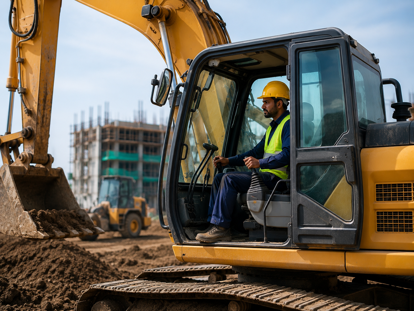 Equipment operator using site machinery