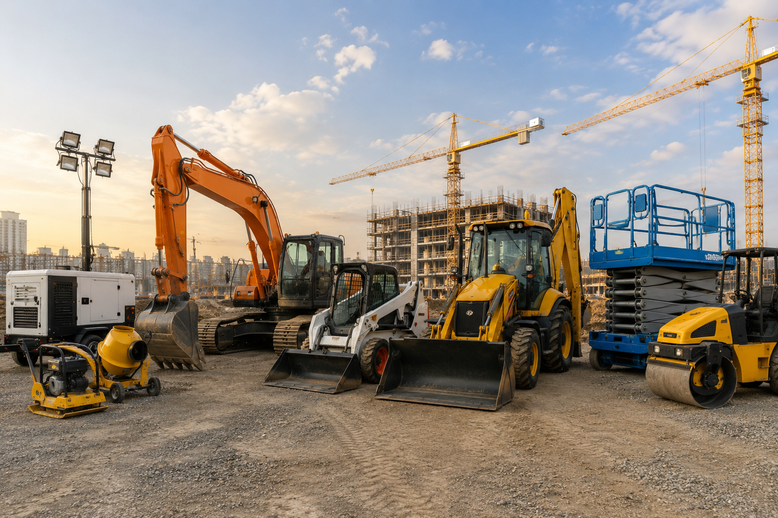 Excavator and construction equipment at a worksite