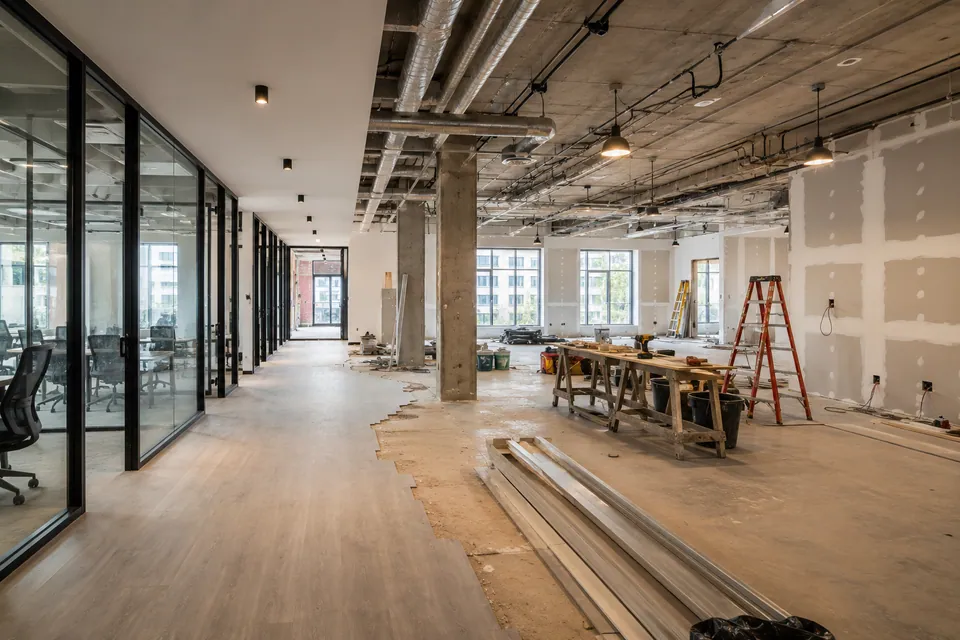 Commercial interior showing renovation work and finished space