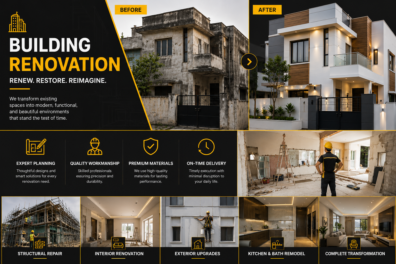 Detailed professional building renovation work